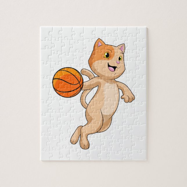 Katze als Basketballspieler mit Basketball (Vertikal)