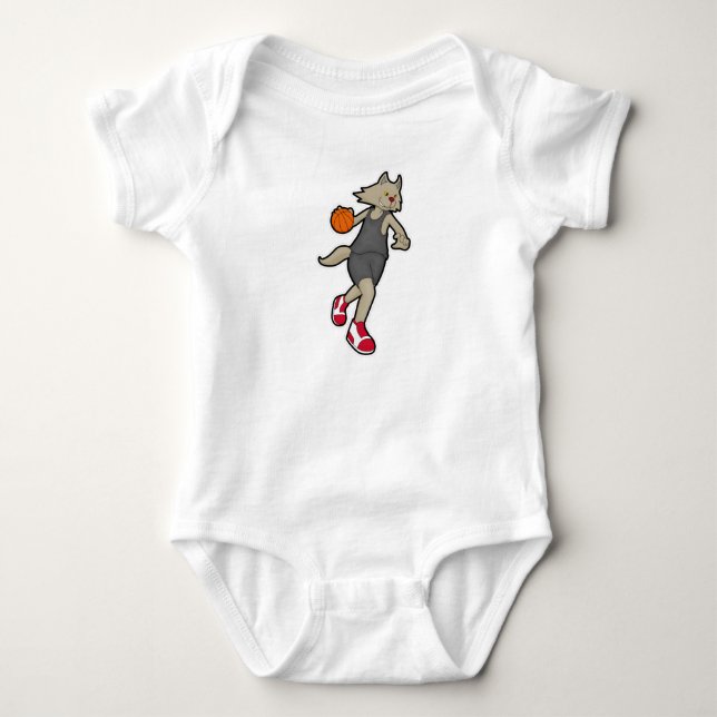 Katze als Basketballspieler mit Basketball Baby Strampler (Vorderseite)