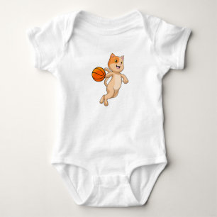 Katze als Basketballspieler mit Basketball Baby Strampler
