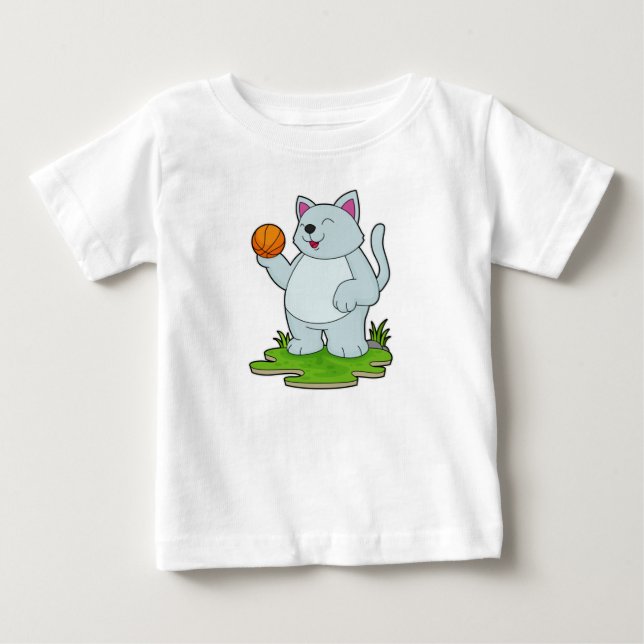 Katze als Basketballspieler mit Basketball Baby T-shirt (Vorderseite)