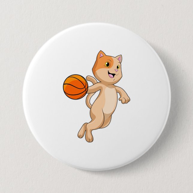Katze als Basketballspieler mit Basketball Button (Vorderseite)