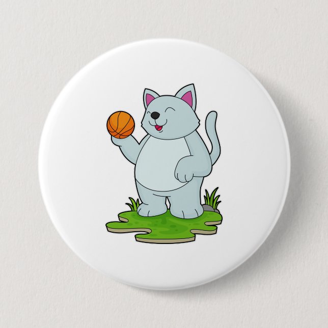 Katze als Basketballspieler mit Basketball Button (Vorderseite)