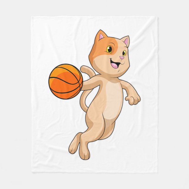 Katze als Basketballspieler mit Basketball Fleecedecke (Vorderseite)