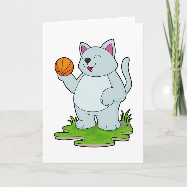 Katze als Basketballspieler mit Basketball Karte (Vorderseite)