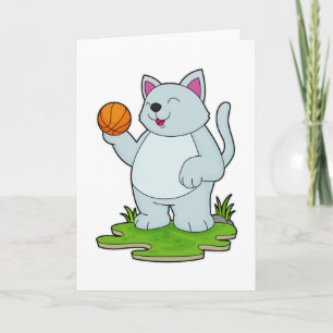 Katze als Basketballspieler mit Basketball Karte