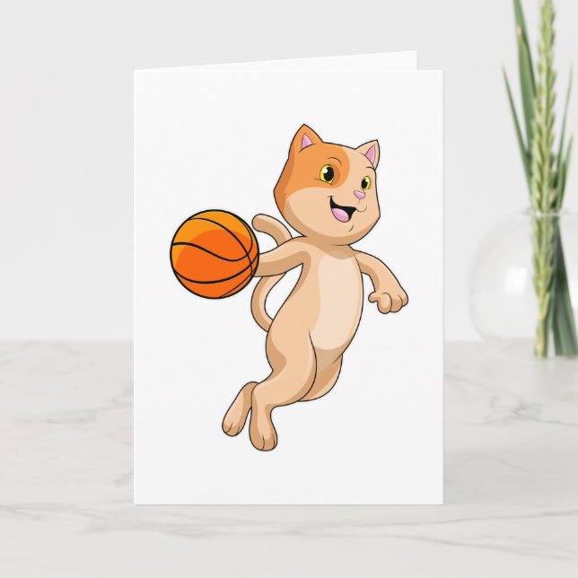 Katze als Basketballspieler mit Basketball Karte (Vorderseite)