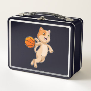 Katze als Basketballspieler mit Basketball Metall Brotdose