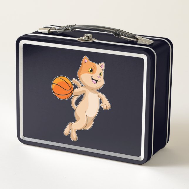 Katze als Basketballspieler mit Basketball Metall Brotdose (Vorderseite)