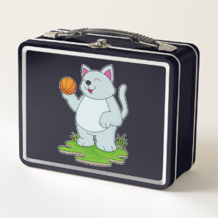 Katze als Basketballspieler mit Basketball Metall Brotdose
