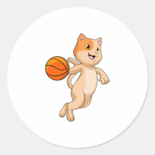 Katze als Basketballspieler mit Basketball Runder Aufkleber