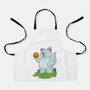 Katze als Basketballspieler mit Basketball Schürze