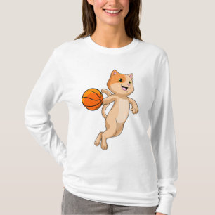Katze als Basketballspieler mit Basketball T-Shirt