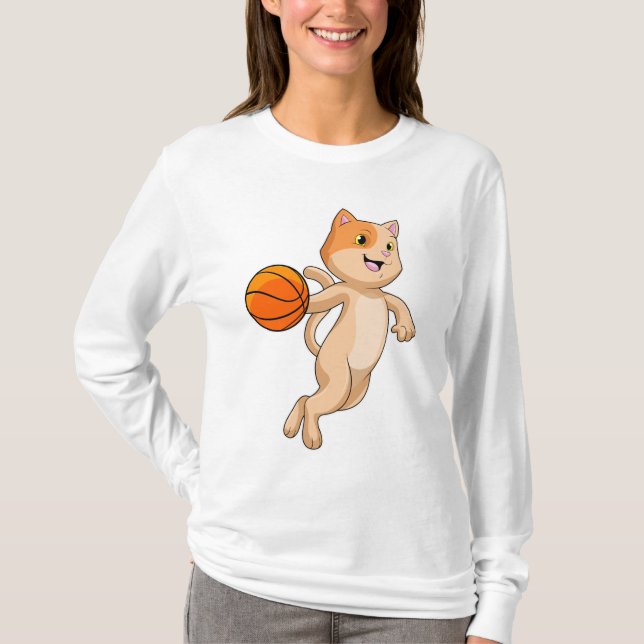Katze als Basketballspieler mit Basketball T-Shirt (Vorderseite)