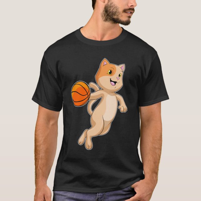 Katze als Basketballspieler mit Basketball T-Shirt (Vorderseite)