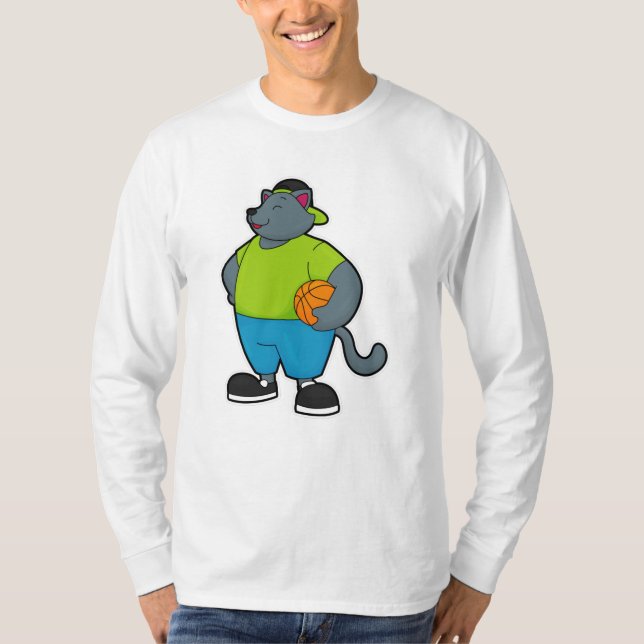 Katze als Basketballspieler mit Basketball T-Shirt (Vorderseite)