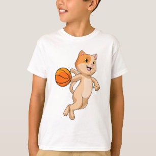 Katze als Basketballspieler mit Basketball T-Shirt