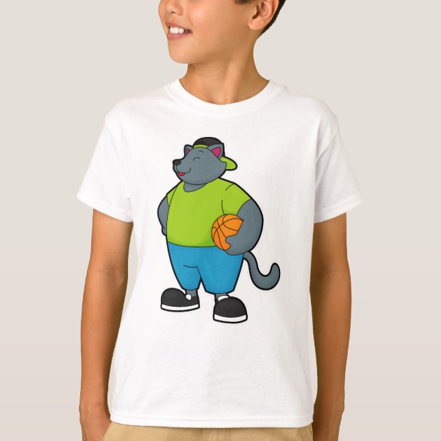 Katze als Basketballspieler mit Basketball T-Shirt (Vorderseite)