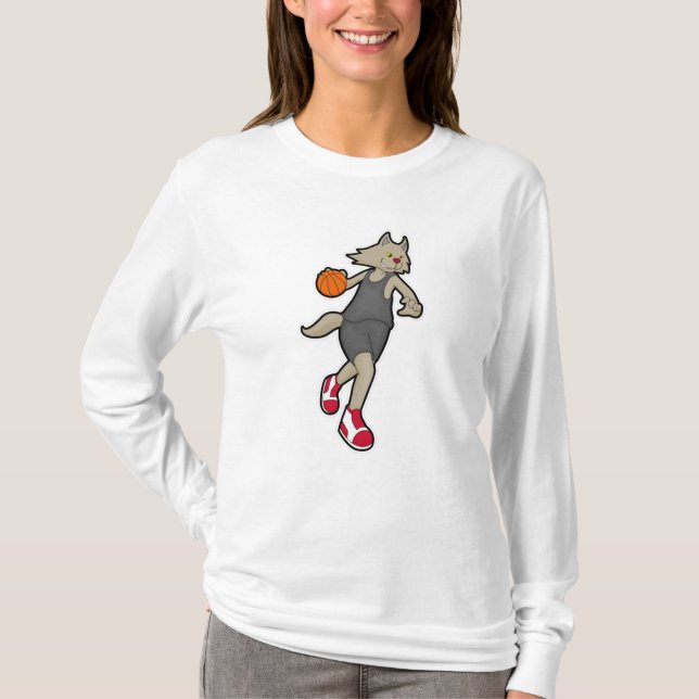 Katze als Basketballspieler mit Basketball T-Shirt (Vorderseite)