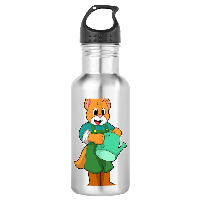 Katze als Bauer mit Wasserkocher Edelstahlflasche (Vorderseite)