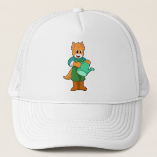 Katze als Bauer mit Wasserkocher Truckerkappe