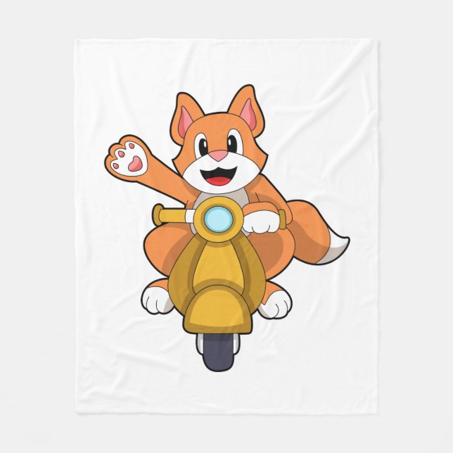 Katze als Biker mit Scooter.PNG Fleecedecke (Vorderseite)