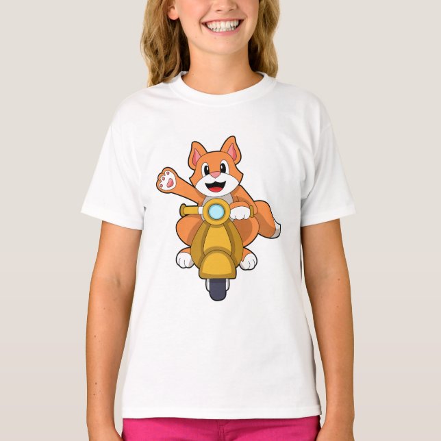 Katze als Biker mit Scooter.PNG T-Shirt (Vorderseite)