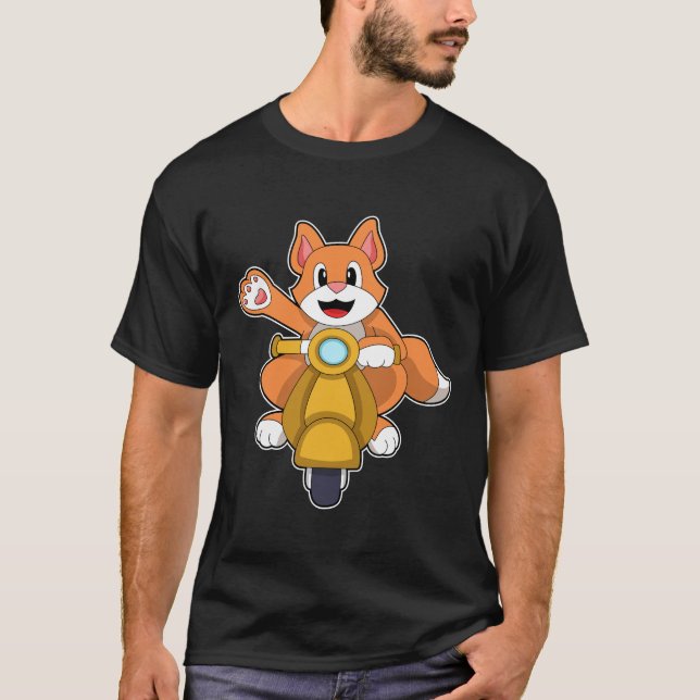 Katze als Biker mit Scooter.PNG T-Shirt (Vorderseite)