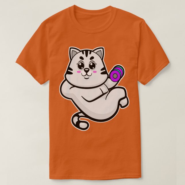 Katze als Bodybuilder mit Dumbell T-Shirt (Design vorne)