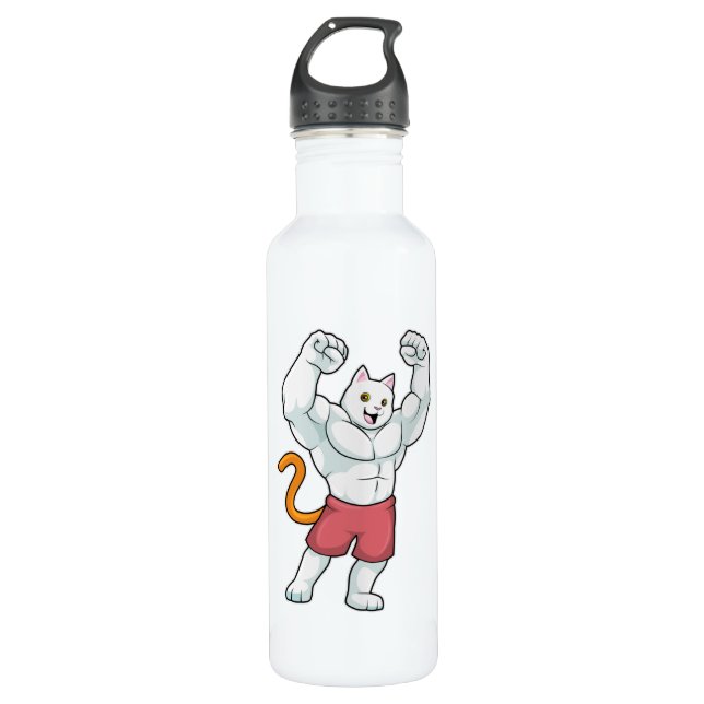Katze als Bodybuilder mit großen Muskeln Edelstahlflasche (Vorderseite)