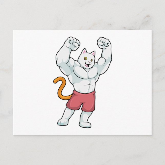 Katze als Bodybuilder mit großen Muskeln Postkarte (Vorderseite)