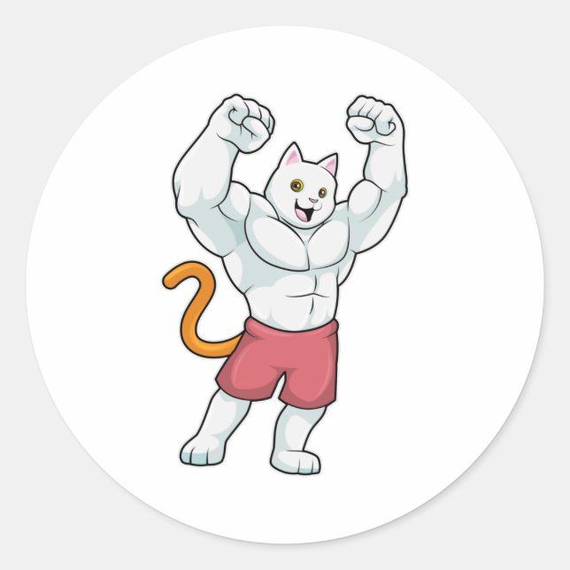 Katze als Bodybuilder mit großen Muskeln Runder Aufkleber (Vorderseite)