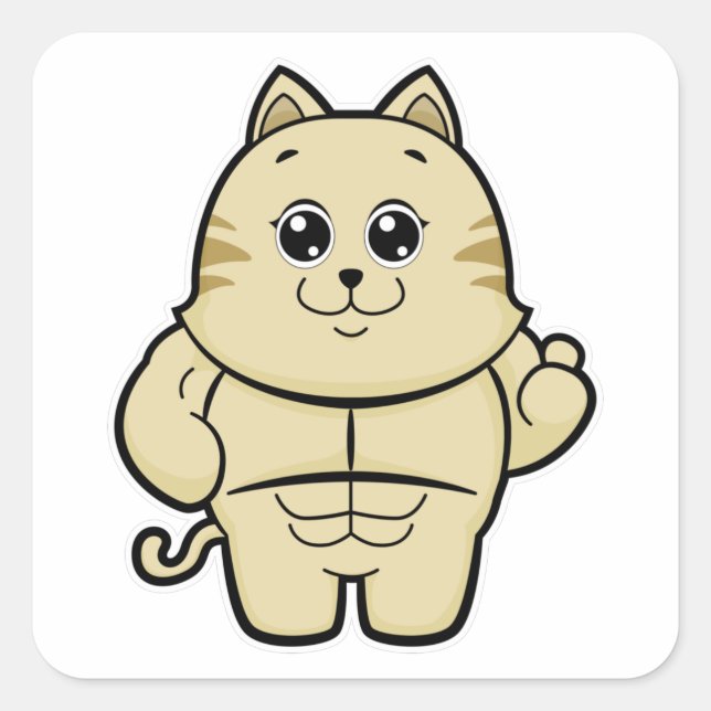 Katze als Bodybuilder mit Sechserpack Quadratischer Aufkleber (Vorderseite)