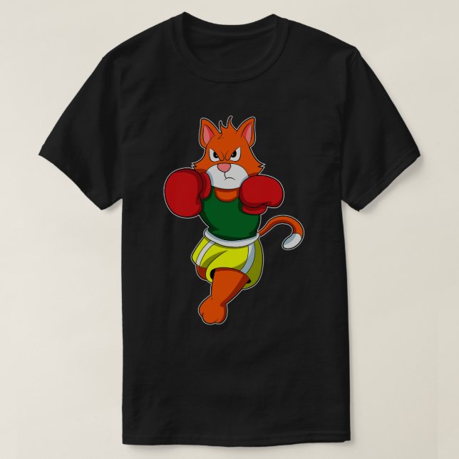 Katze als Boxer mit Boxhandschuhen T-Shirt (Design vorne)