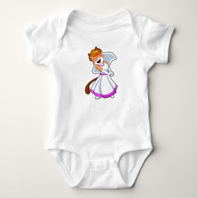 Katze als Braut mit Hochzeitskleid & Kronen Baby Strampler (Vorderseite)
