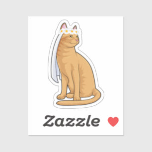 Katze als Braut mit Schleier Aufkleber