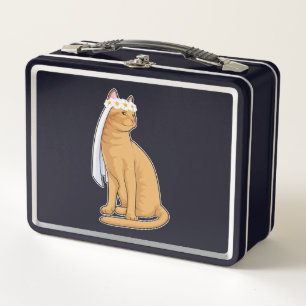 Katze als Braut mit Schleier Metall Brotdose
