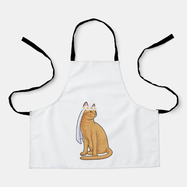 Katze als Braut mit Schleier Schürze (Vorderseite)