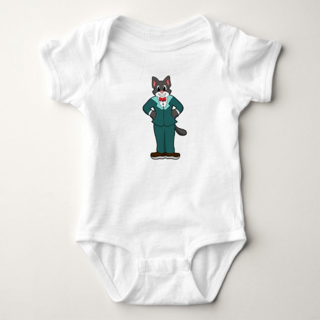 Katze als Bräutigam mit Anzug und Band Baby Strampler (Vorderseite)