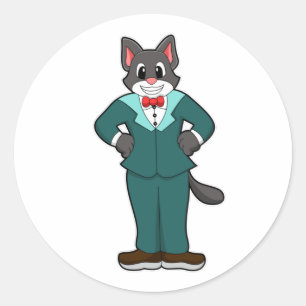 Katze als Bräutigam mit Anzug und Band Runder Aufkleber