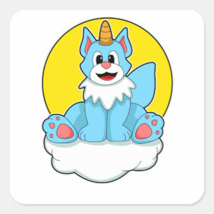 Katze als Einhorn auf Wolken & Sonne Quadratischer Aufkleber