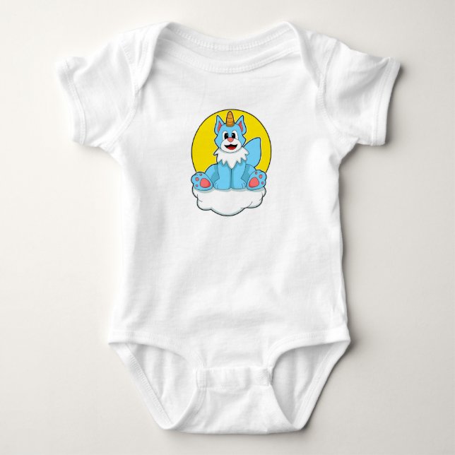 Katze als Einhorn auf Wolken und Sonne Baby Strampler (Vorderseite)