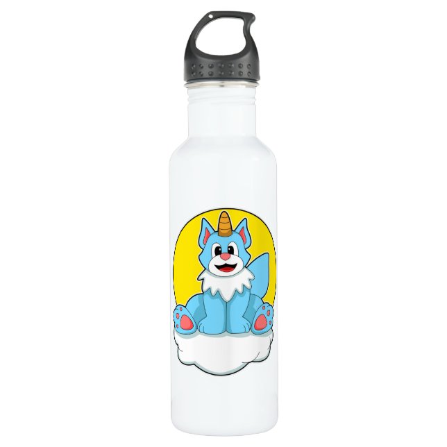 Katze als Einhorn auf Wolken und Sonne Edelstahlflasche (Vorderseite)