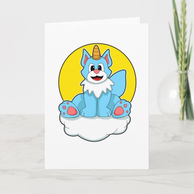 Katze als Einhorn auf Wolken und Sonne Karte (Vorderseite)