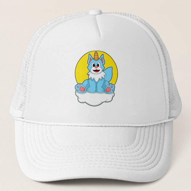 Katze als Einhorn auf Wolken und Sonne Truckerkappe (Vorderseite)