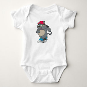 Katze als Eis-Skater mit Eis-Skaten Baby Strampler