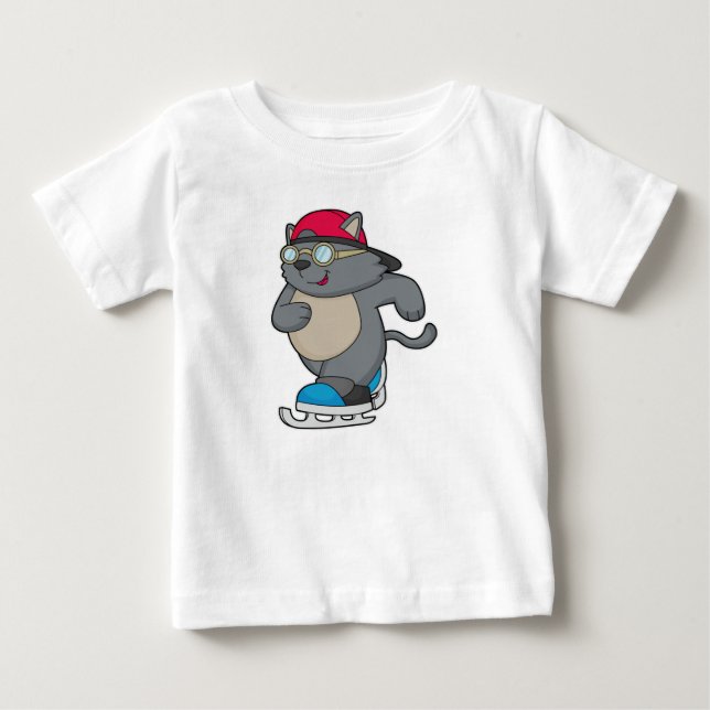 Katze als Eis-Skater mit Eis-Skaten Baby T-shirt (Vorderseite)