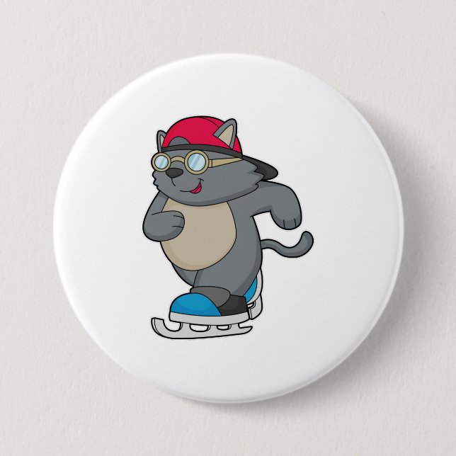 Katze als Eis-Skater mit Eis-Skaten Button (Vorderseite)