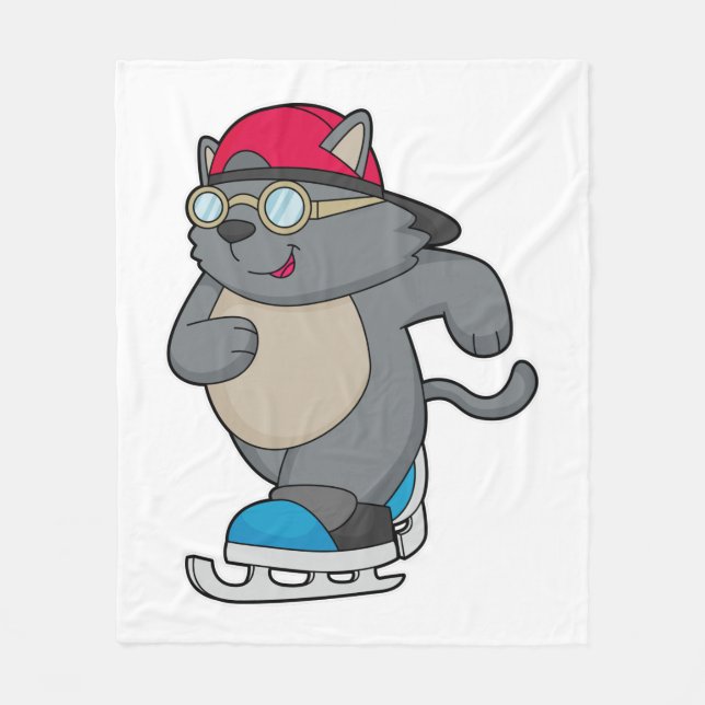 Katze als Eis-Skater mit Eis-Skaten Fleecedecke (Vorderseite)