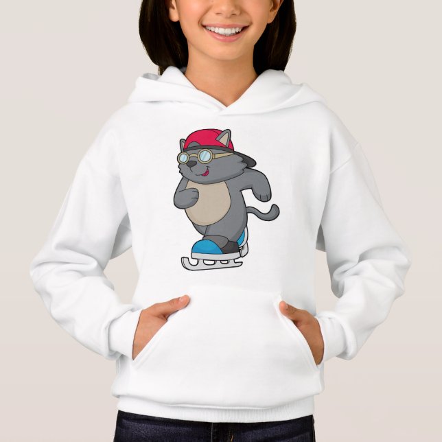 Katze als Eis-Skater mit Eis-Skaten Hoodie (Vorderseite)