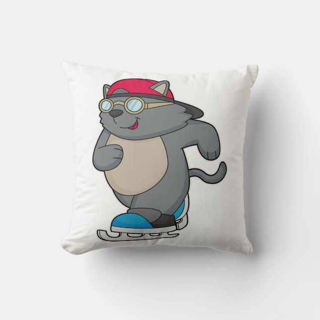 Katze als Eis-Skater mit Eis-Skaten Kissen (Vorderseite)
